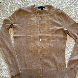 JCrew women cardigan tan with tulle ruffle long sleeve XS